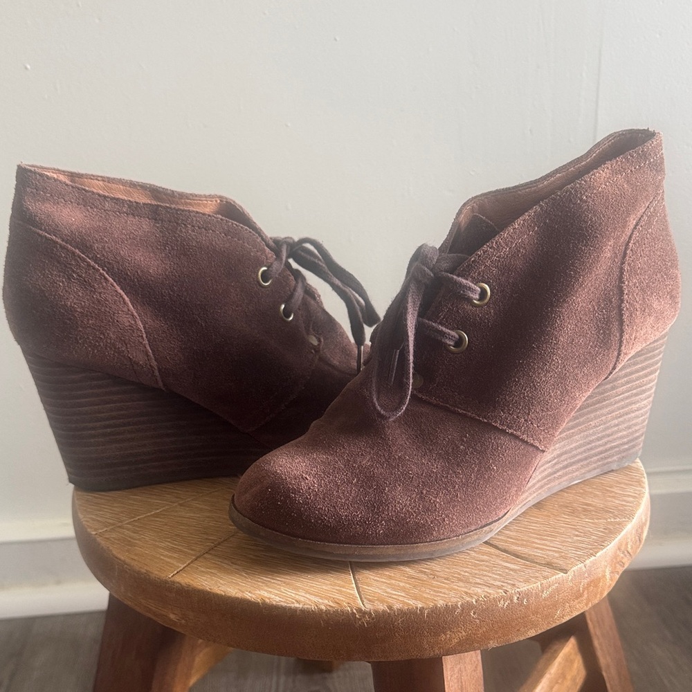 Brown Suede Wedge Ankle Boots